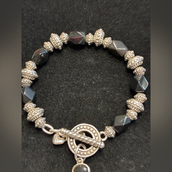 Brighton Silver-Tone and Black Beaded Heart Charm Bracelet - Picture 5 of 13